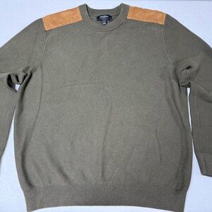 Banana Republic Olive Sweater with Vegan Suede Shoulder Patches